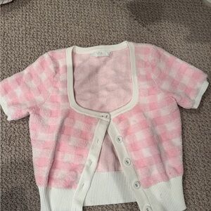 Astr Pink and White Knit Cardigan